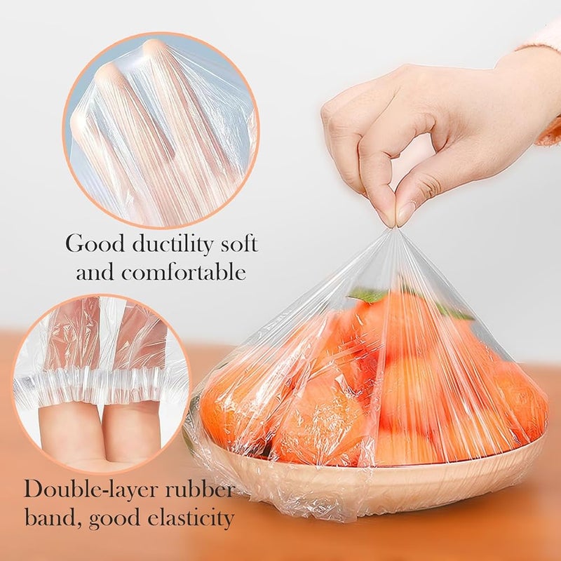SYOSI 300 Pcs Stretchy Food Covers, Shrinkable Colorful Universal Wrap Elastic Fresh Keeping Bags Food Lid for Food Fruit Vegetable Meat Preservation, Kitchen Fridge Transparent Bowl Cup Stretch Saver Bag - Image 2