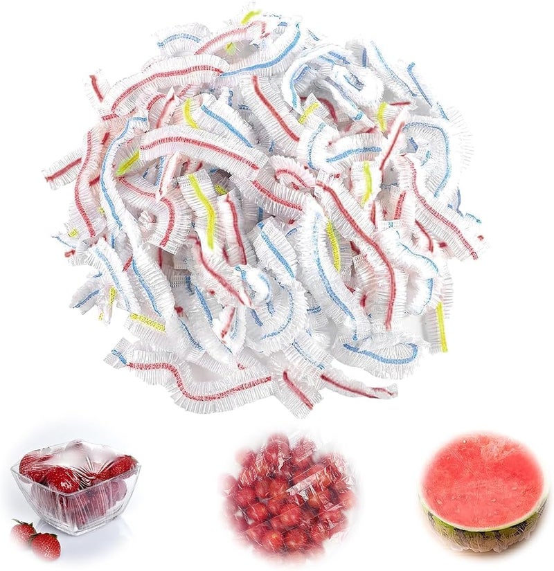 SYOSI 300 Pcs Stretchy Food Covers, Shrinkable Colorful Universal Wrap Elastic Fresh Keeping Bags Food Lid for Food Fruit Vegetable Meat Preservation, Kitchen Fridge Transparent Bowl Cup Stretch Saver Bag - Image 1