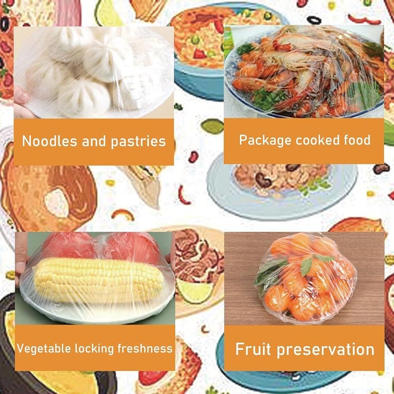 SYOSI 300 Pcs Stretchy Food Covers, Shrinkable Colorful Universal Wrap Elastic Fresh Keeping Bags Food Lid for Food Fruit Vegetable Meat Preservation, Kitchen Fridge Transparent Bowl Cup Stretch Saver Bag - Image 3