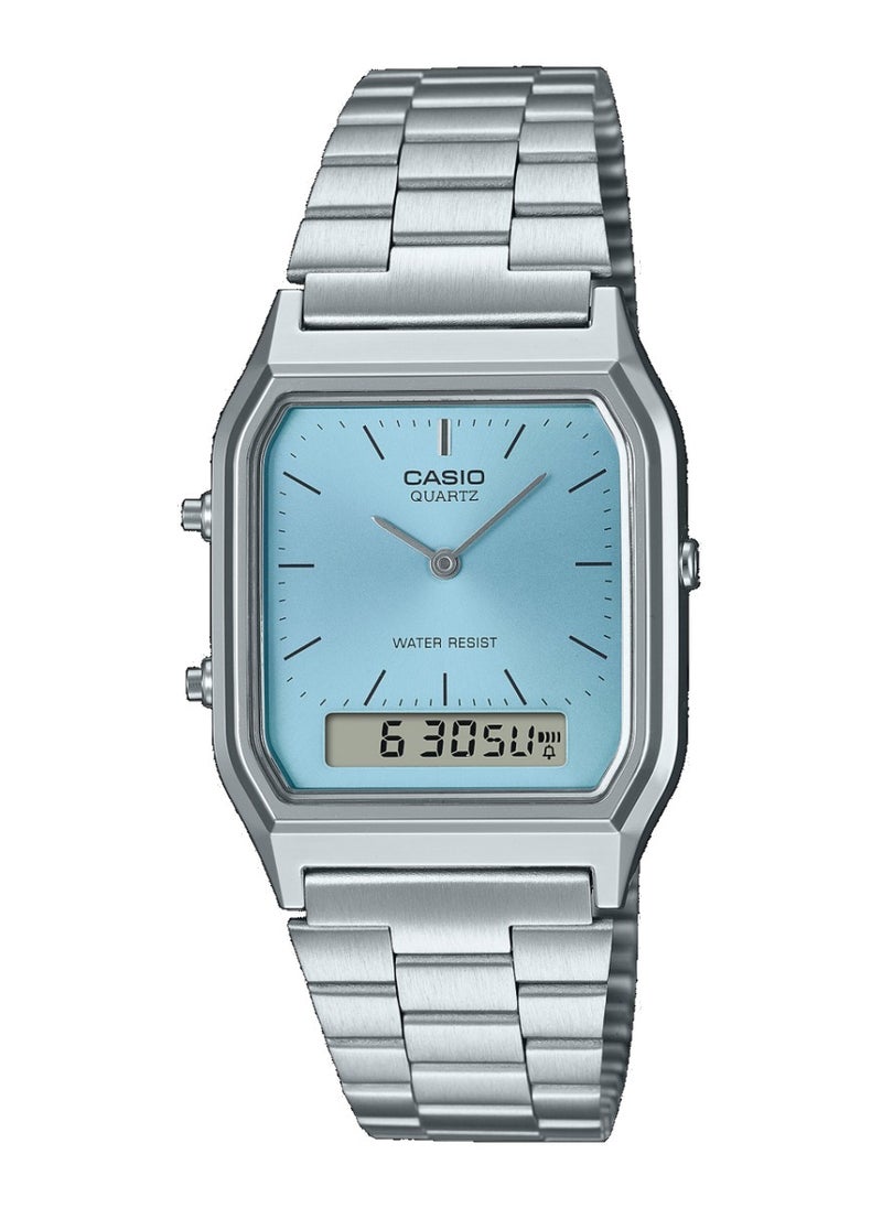 CASIO - Vintage Unisex Retro Analog-Digital Blue Dial Stainless Steel Watch AQ-230A-2A1M - Image 1