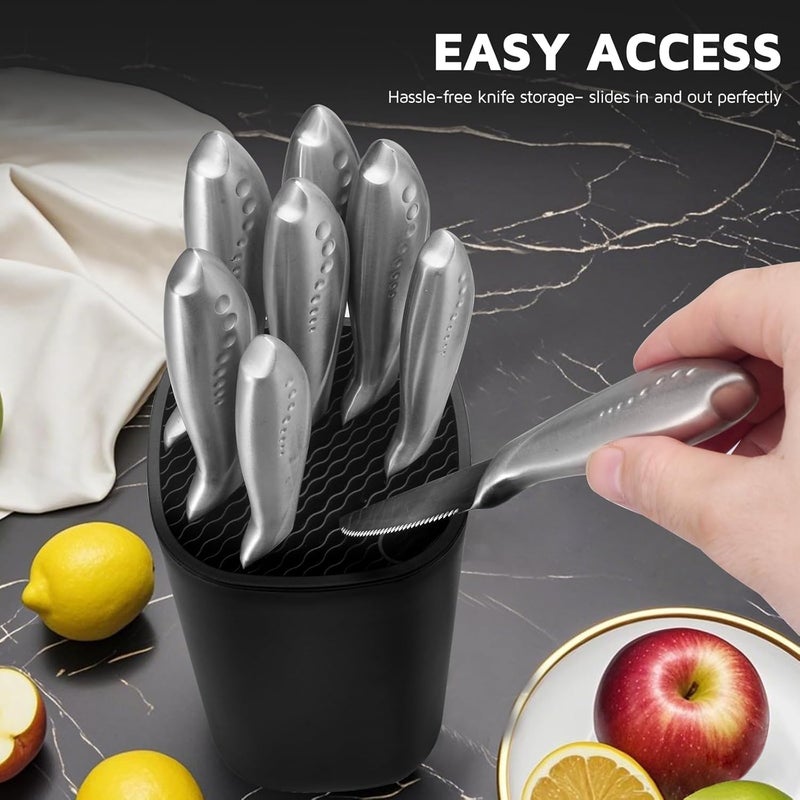 WELLSTAR Universal Knife Block Holder for Kitchen, Knife Stand without Knives, Safe Space Saver Large Volume Stable Knife Storage with Scissors Slot, Detachable for Easy Cleaning – Black - Image 5