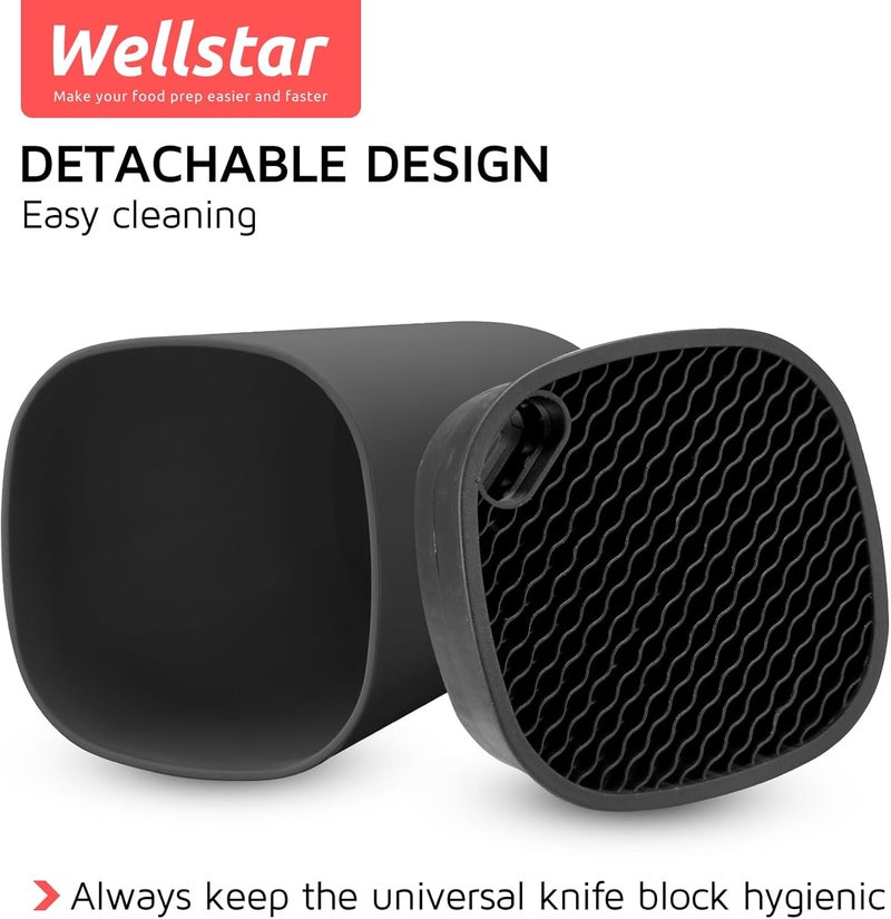 WELLSTAR Universal Knife Block Holder for Kitchen, Knife Stand without Knives, Safe Space Saver Large Volume Stable Knife Storage with Scissors Slot, Detachable for Easy Cleaning – Black - Image 2