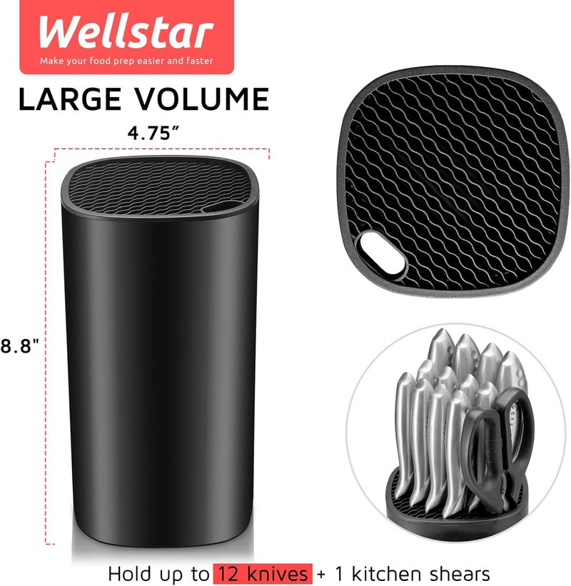 WELLSTAR Universal Knife Block Holder for Kitchen, Knife Stand without Knives, Safe Space Saver Large Volume Stable Knife Storage with Scissors Slot, Detachable for Easy Cleaning – Black - Image 1