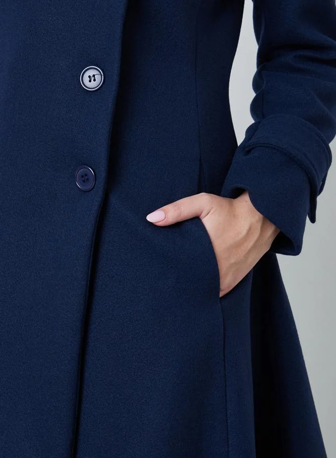 Styli  Navy Blue Slim Fit Wool Like Coat for Women | Best Price UAE