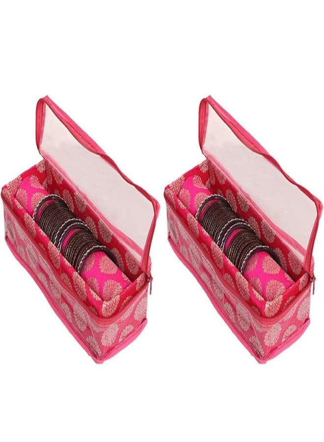 Ankit Traders Fancy Bangle Box Brocade Hardboard Bangle Box Bangle Organizer Box Jewellery Storage Box (Baby Pink - 1 Rod) - Image 1