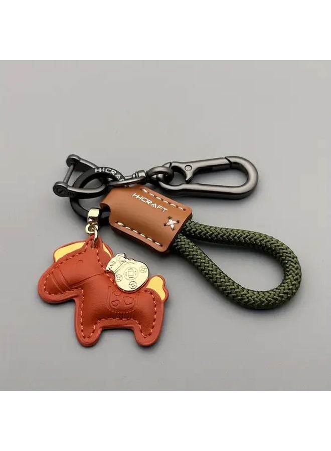 Pink Pony Keychain Handmade Cowhide Car Key Pendant Couple Gift For Men And Women - Image 4
