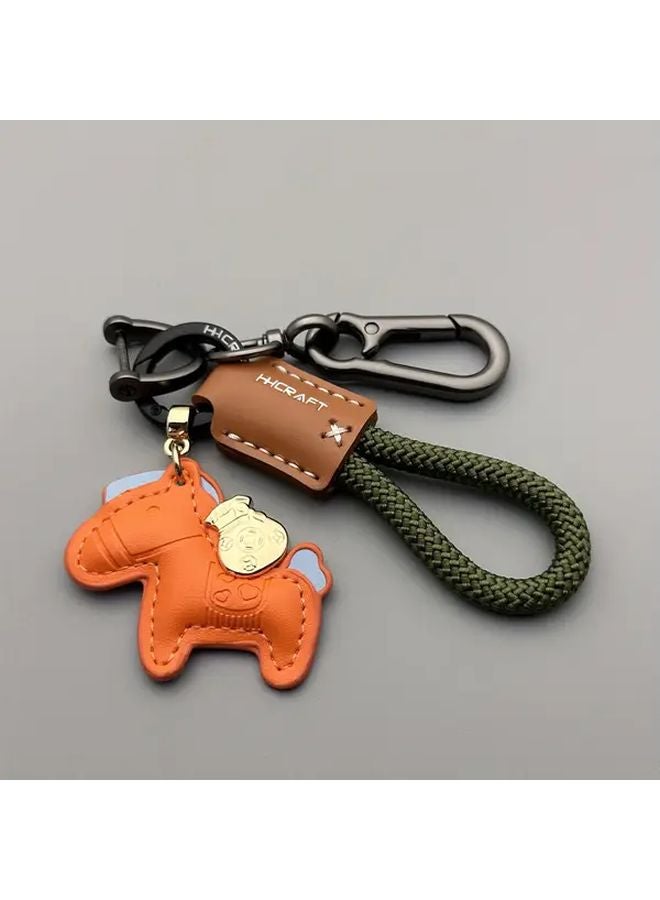 Pink Pony Keychain Handmade Cowhide Car Key Pendant Couple Gift For Men And Women - Image 5