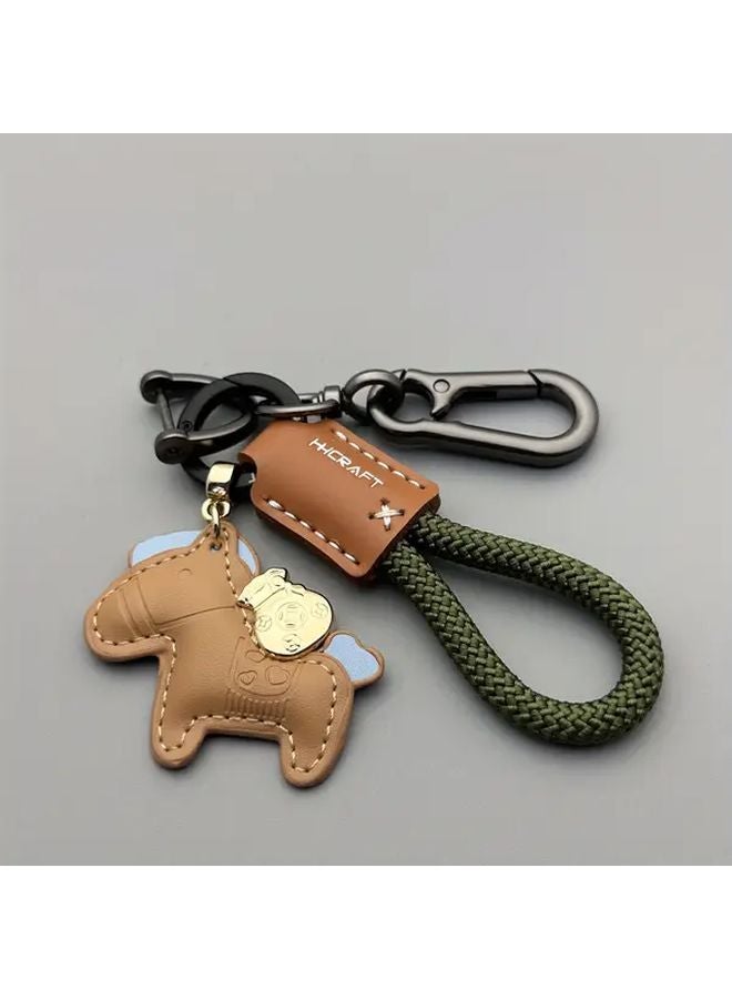 Pink Pony Keychain Handmade Cowhide Car Key Pendant Couple Gift For Men And Women - Image 1