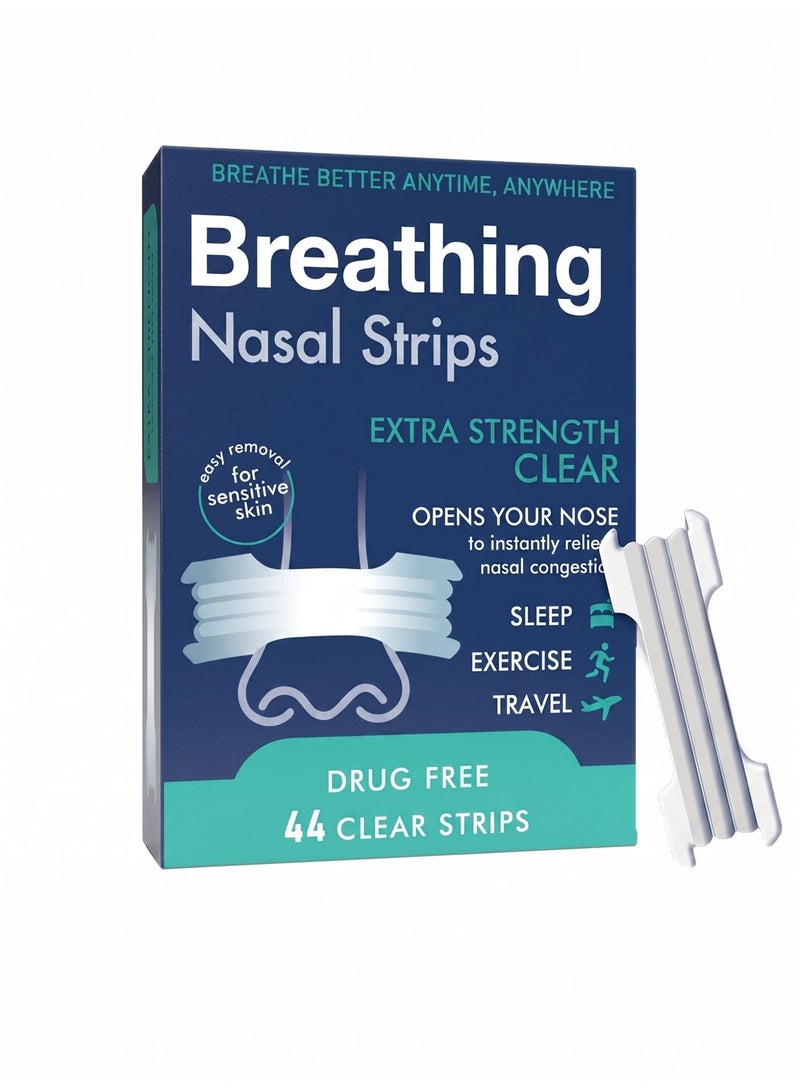Breathe Right Extra Strength Clear Nasal Strips 44 Count Drug-Free Anti Snore Nasal Strips for Nasal Congestion Relief, Sensitive Skin, Sleep & Travel - Image 1