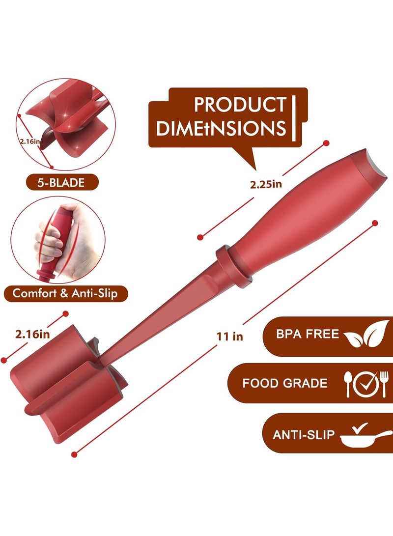 2Pack Meat Chopper,Heat Resistant Meat Masher for Hamburger Meat,Ground Beef Smasher,Nylon Chopper Utensil,Meat Ground,Non Stick Mix Chopper and Chop,Meat Masher Tool Gift（Red） - Image 3