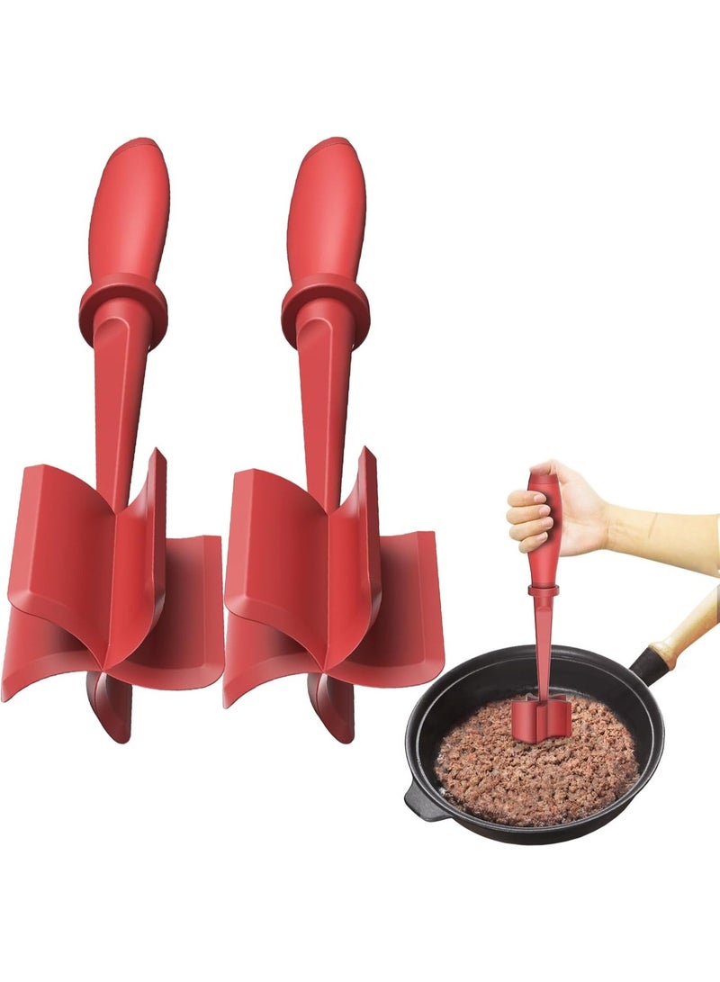 2Pack Meat Chopper,Heat Resistant Meat Masher for Hamburger Meat,Ground Beef Smasher,Nylon Chopper Utensil,Meat Ground,Non Stick Mix Chopper and Chop,Meat Masher Tool Gift（Red） - Image 1