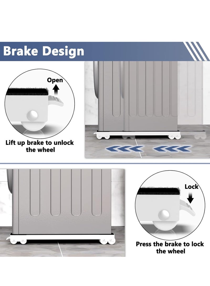 ELTRAZONE Movable Adjustable Washing Machine Base with Brake – Heavy-Duty Base for Washer, Dryer, Refrigerator, Supports Up to 300kg, White  - Image 4
