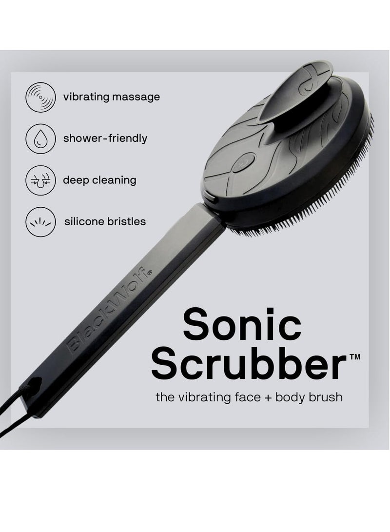 Black Wolf Black Wolf Vibrating Face and Body Brush, Sonic Scrubber Pro - Water Resistant, 4 Settings, 2 Speeds & 2 Modes, Massage Brush with Charcoal Infused Silicone Bristles for Deep Clean - Image 3