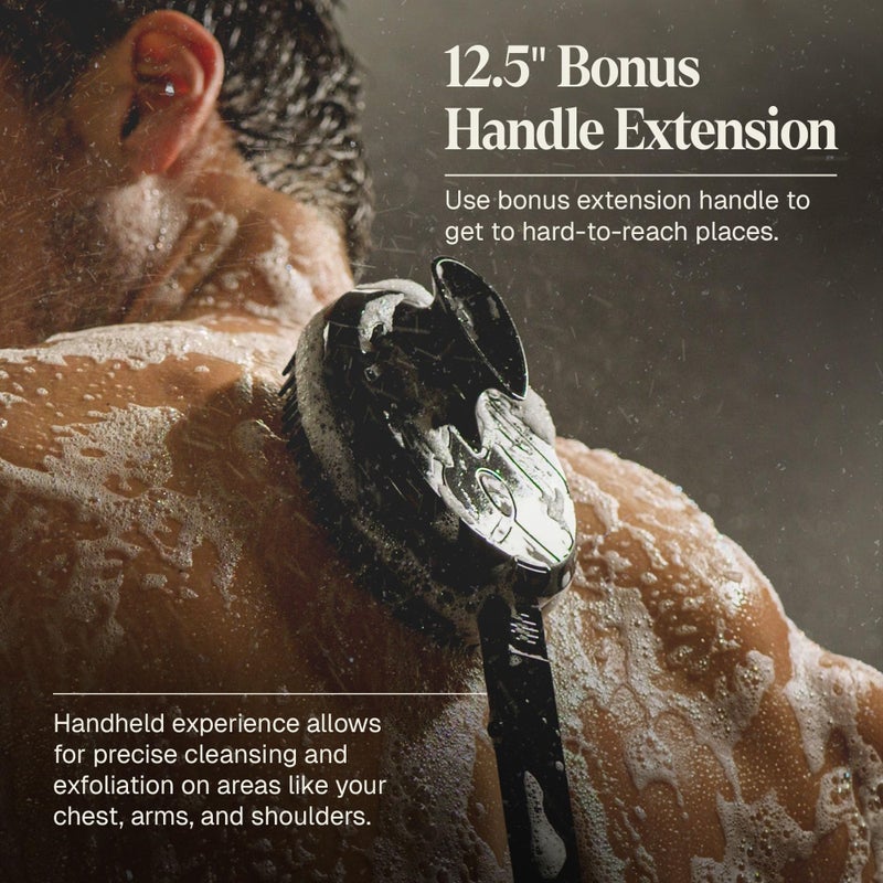 Black Wolf Silicone Body Scrubber & Exfoliator - Vibrating Loofah Shower Scrubber Brush with Handle Extension for Back - Deep Cleaning & Exfoliating Body Scrub - Bath Hygiene Essentials - Men & Women - Image 4