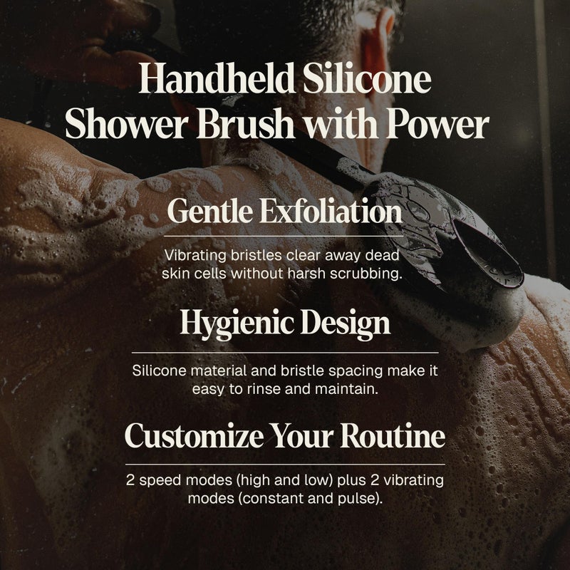 Black Wolf Silicone Body Scrubber & Exfoliator - Vibrating Loofah Shower Scrubber Brush with Handle Extension for Back - Deep Cleaning & Exfoliating Body Scrub - Bath Hygiene Essentials - Men & Women - Image 3