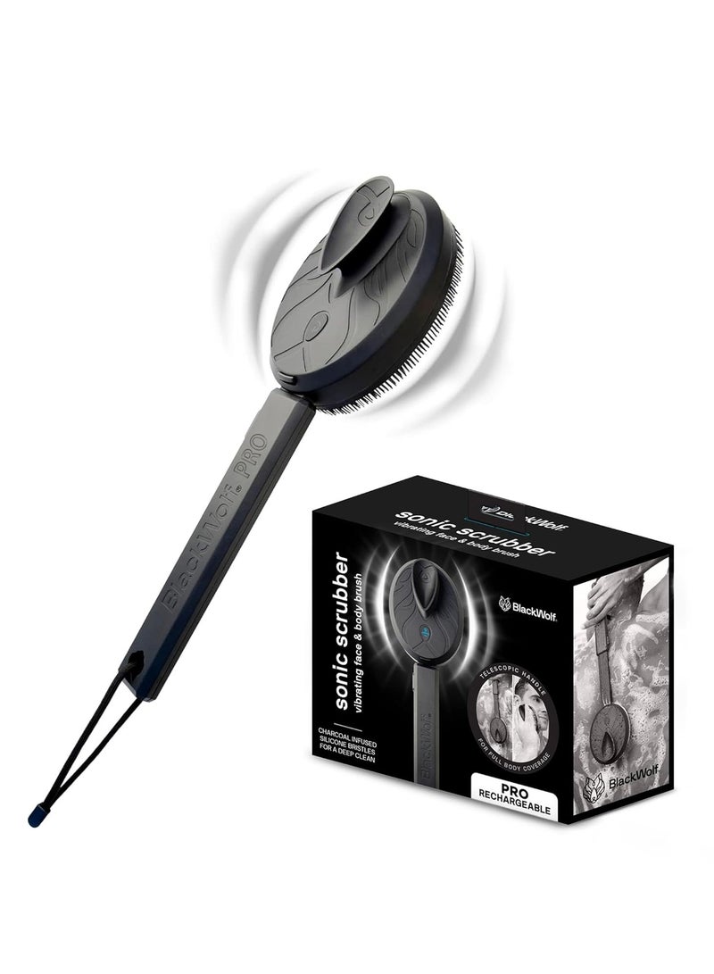 Black Wolf Black Wolf Vibrating Face and Body Brush, Sonic Scrubber Pro - Water Resistant, 4 Settings, 2 Speeds & 2 Modes, Massage Brush with Charcoal Infused Silicone Bristles for Deep Clean - Image 1