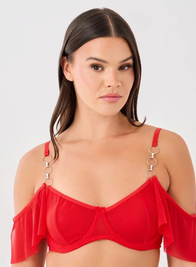 Styli Styli Metal Ring Strap Non-Wired Padded Bra, Wrap Skirt and Briefs Set