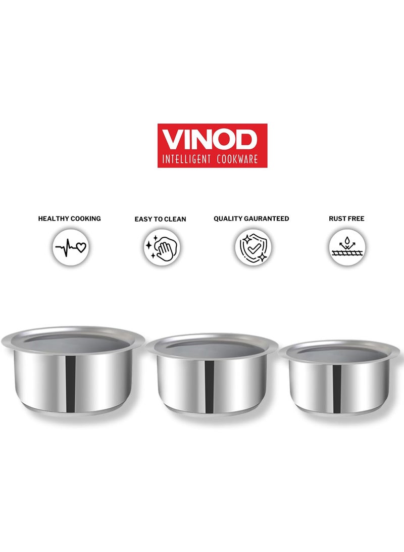 VINOD Stainless Steel Tope Set with Lid, 3 Pcs | 1.4, 1.8 & 2.2 Litres | Even Heat | Heavy Sandwich Bottom | Induction Compatible - Image 2