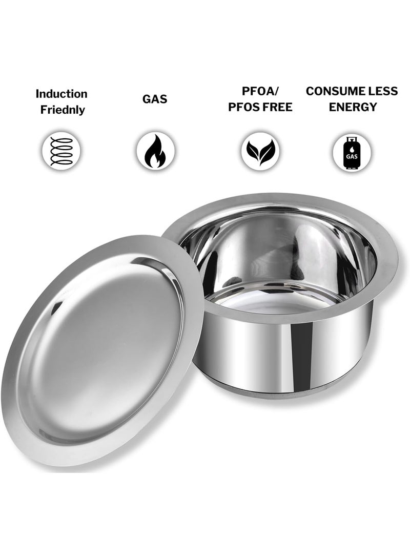 VINOD Stainless Steel Tope Set with Lid, 3 Pcs | 1.4, 1.8 & 2.2 Litres | Even Heat | Heavy Sandwich Bottom | Induction Compatible - Image 3