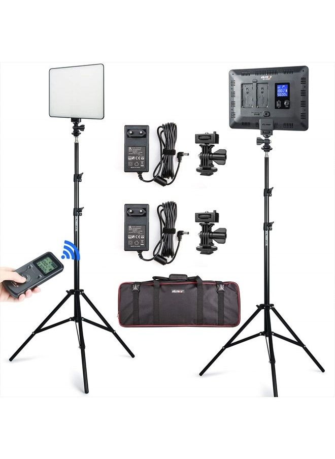 VILTROX 2 Packs LED Video Light kit with Light Stand and Wireless Remote, 30W/2450Lux Dimmable 3300K-5600K LED Panel Lights CRI 95+ for Photography Video Portrait Conference Vlog Streaming（VL-200T）  - Image 1