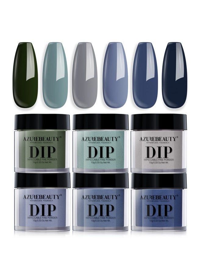 AZUREBEAUTY Dip Powder Nail Set Blue Sage Green Grey Shades All Seasons 6 Colors Dipping Powder Starter Kit French Nail Art Manicure Diy Salon Gifts For Women No Need Nail Lamp Cured  - Image 1