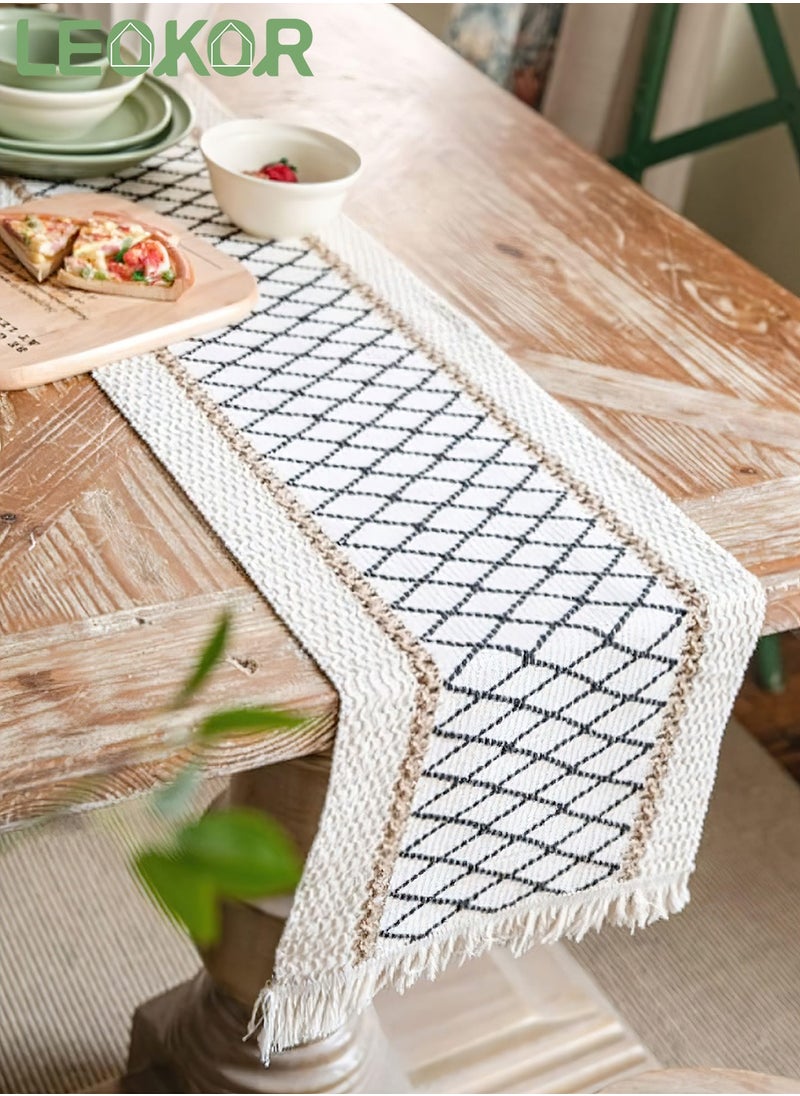 مفرش طاولة بوهو من القطن الطبيعي مع شرابات مقاس 30*180 سم
