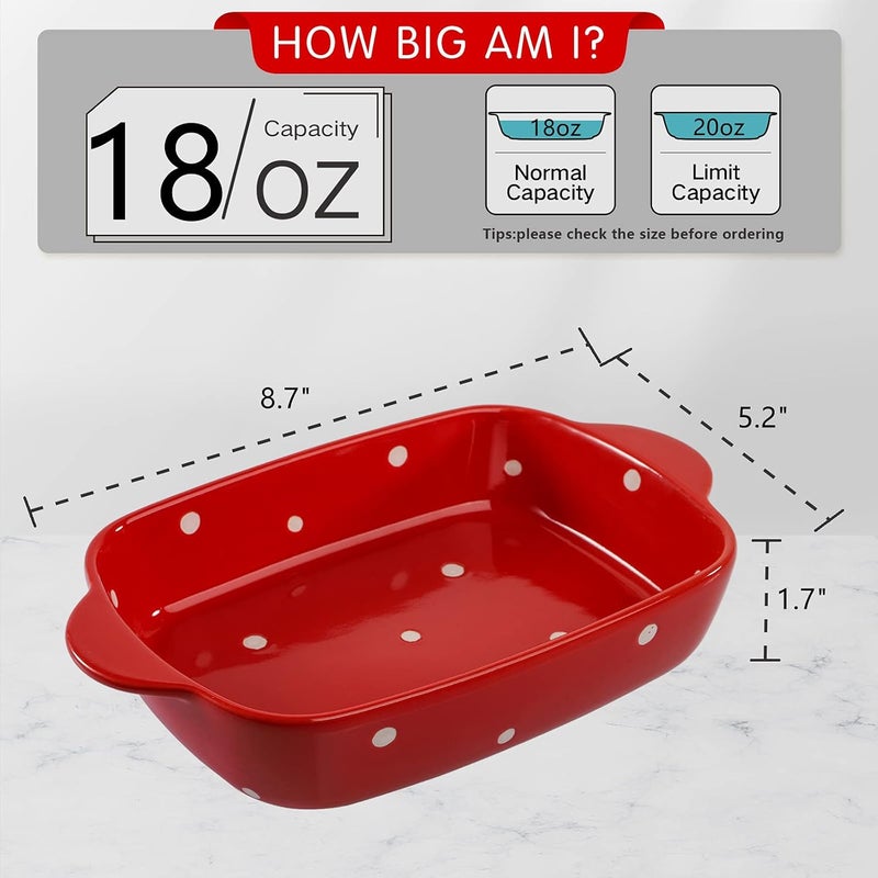 AVLA Set of 4 Ceramic Small Casserole Dishes, 7"x5" Porcelain Roasting Lasagna Pan, Individual Casserole Dishes Bakeware with Handle Rectangular Dish, Ceramic Baking Dish for Oven, 20 Oz, Polka Dot, Assorted Color - Image 2