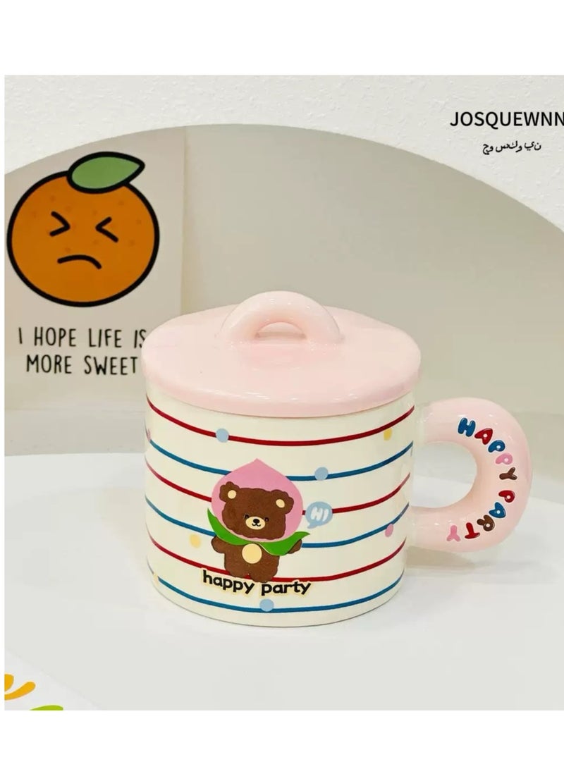 جوسكوين كوب قهوة سيراميك على شكل دب صغير كرتوني وكوب قهوة بقلب بناتي مع غطاء، كوب شاي بتصميم لطيف ورائع للمكتب والمنزل، وتغليف فاخر في صندوق هدايا للمناسبات والعطلات، ومفاجآت أعياد الميلاد والاستخدام اليومي. - Image 2