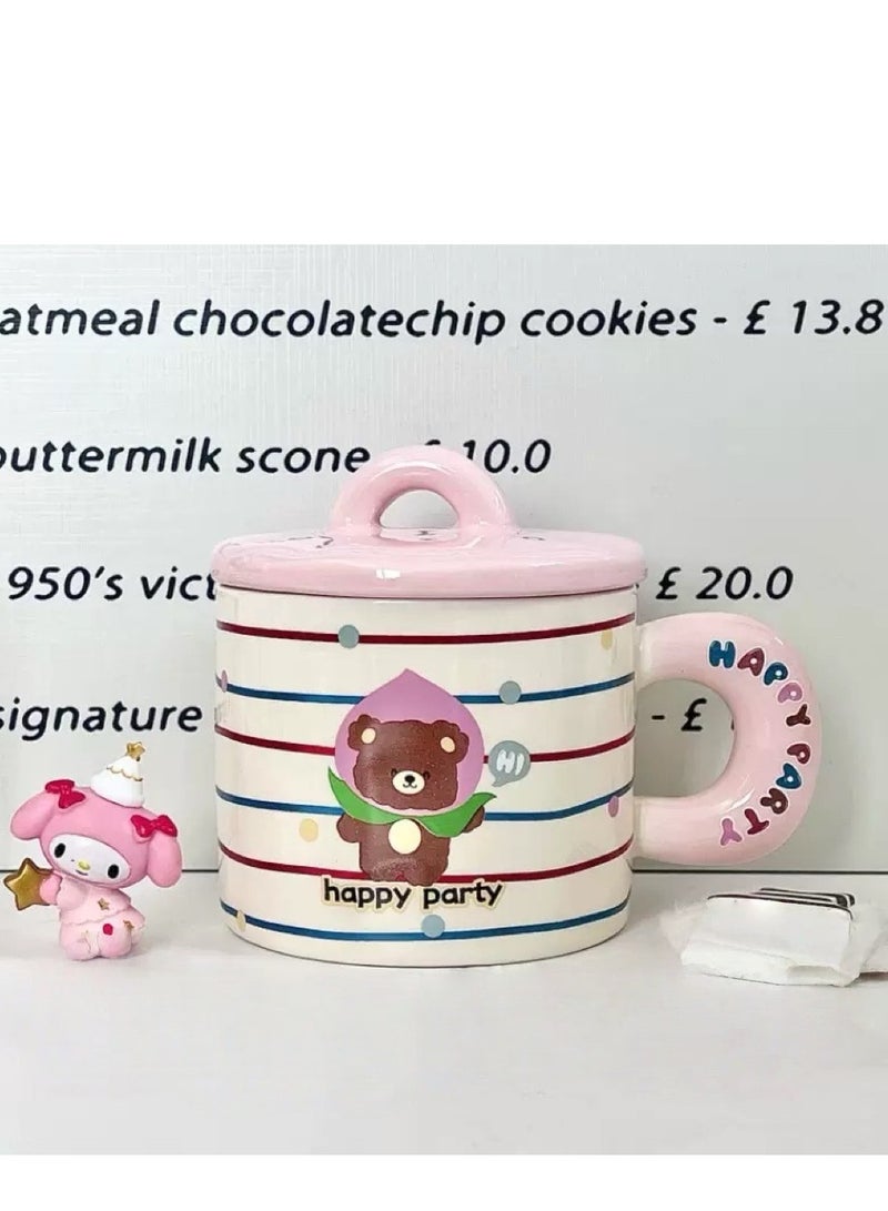 جوسكوين كوب قهوة سيراميك على شكل دب صغير كرتوني وكوب قهوة بقلب بناتي مع غطاء، كوب شاي بتصميم لطيف ورائع للمكتب والمنزل، وتغليف فاخر في صندوق هدايا للمناسبات والعطلات، ومفاجآت أعياد الميلاد والاستخدام اليومي. - Image 5