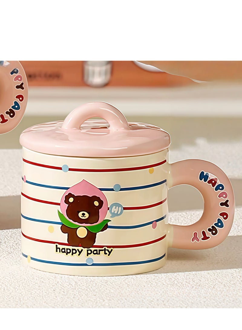 جوسكوين كوب قهوة سيراميك على شكل دب صغير كرتوني وكوب قهوة بقلب بناتي مع غطاء، كوب شاي بتصميم لطيف ورائع للمكتب والمنزل، وتغليف فاخر في صندوق هدايا للمناسبات والعطلات، ومفاجآت أعياد الميلاد والاستخدام اليومي. - Image 4