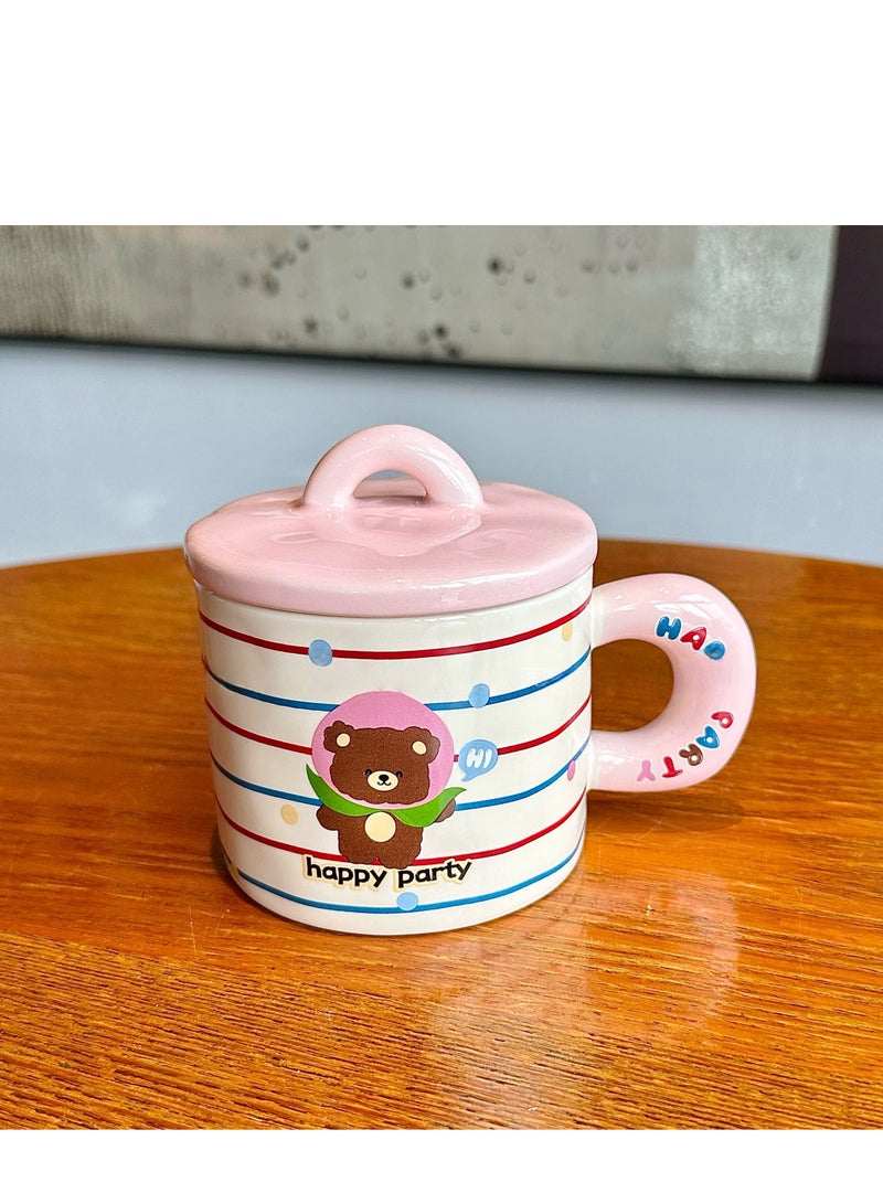 جوسكوين كوب قهوة سيراميك على شكل دب صغير كرتوني وكوب قهوة بقلب بناتي مع غطاء، كوب شاي بتصميم لطيف ورائع للمكتب والمنزل، وتغليف فاخر في صندوق هدايا للمناسبات والعطلات، ومفاجآت أعياد الميلاد والاستخدام اليومي. - Image 3