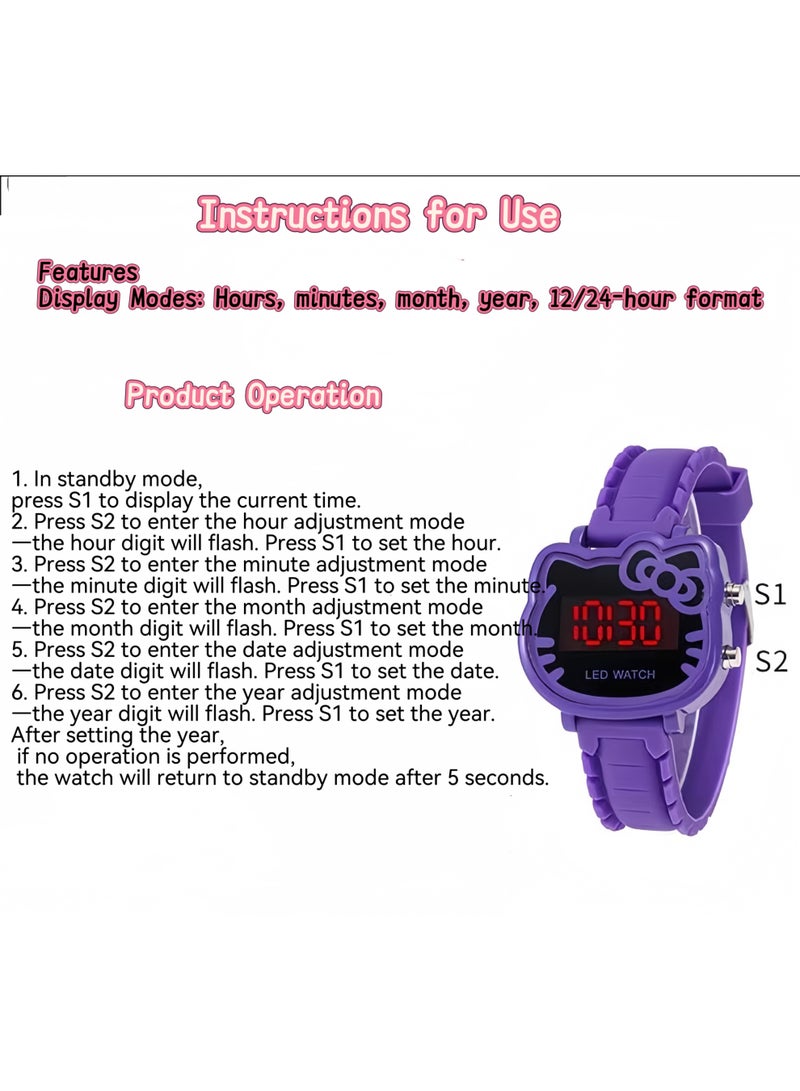 Hello Kitty Pink Hello Kitty Kids Watch - Cute Cartoon LED Digital Silicone Strap Gift for Girls - Image 5