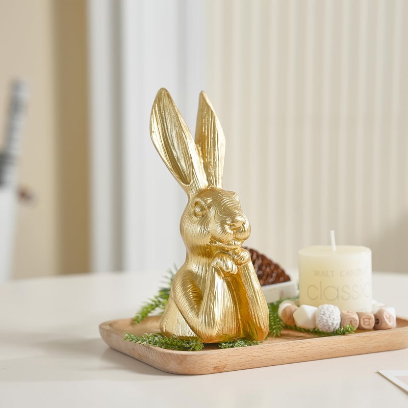 AOMOONOA Gold Bunny Statue, Resin Easter Bunny Figurine, Golden Rabbit Head Bust Sculpture, Thinking Bunnies Head Decor for Table Centerpiece, Indoor Spring Mantel Easter Decor, Gift - Image 3