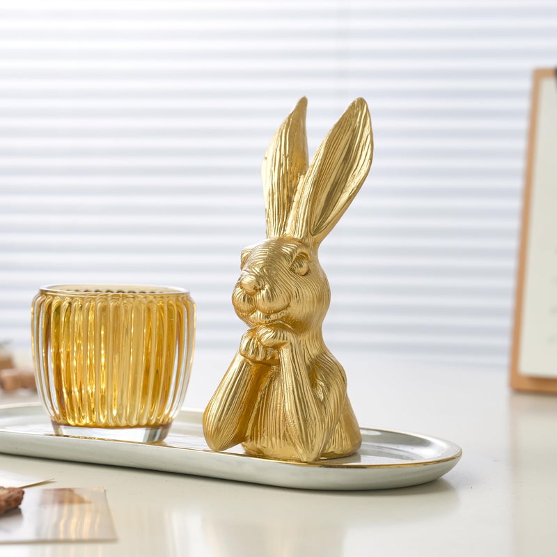 AOMOONOA Gold Bunny Statue, Resin Easter Bunny Figurine, Golden Rabbit Head Bust Sculpture, Thinking Bunnies Head Decor for Table Centerpiece, Indoor Spring Mantel Easter Decor, Gift - Image 4