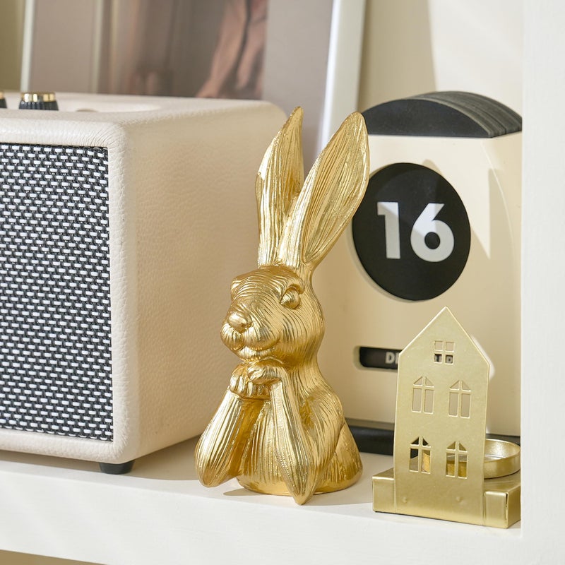 AOMOONOA Gold Bunny Statue, Resin Easter Bunny Figurine, Golden Rabbit Head Bust Sculpture, Thinking Bunnies Head Decor for Table Centerpiece, Indoor Spring Mantel Easter Decor, Gift - Image 5