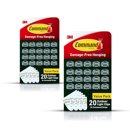 Command Outdoor Light Clips, 40 Clear and 48 Strips, Damage Free Hanging with Weather Resistant Strips, Wall Clips for Hanging Outdoor Lights and Cable Management - Image 1