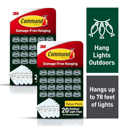 Command Outdoor Light Clips, 40 Clear and 48 Strips, Damage Free Hanging with Weather Resistant Strips, Wall Clips for Hanging Outdoor Lights and Cable Management - Image 2
