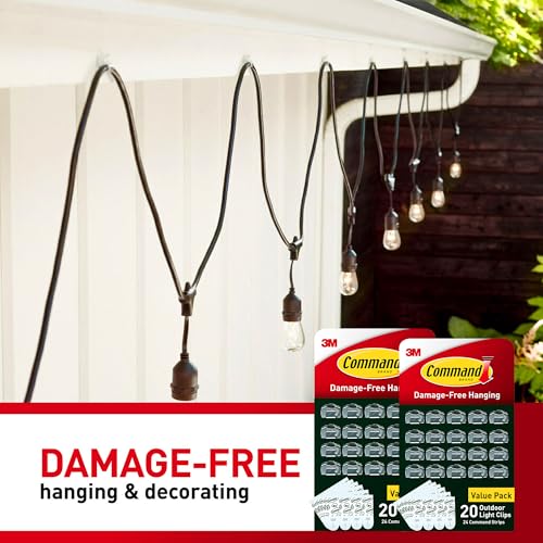 Command Outdoor Light Clips, 40 Clear and 48 Strips, Damage Free Hanging with Weather Resistant Strips, Wall Clips for Hanging Outdoor Lights and Cable Management - Image 5