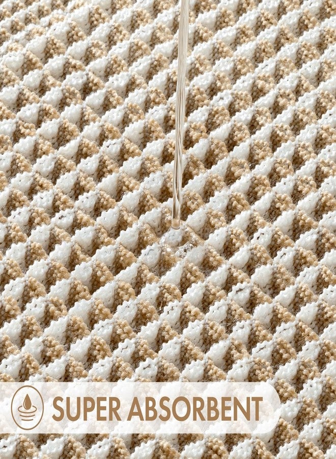 MIULEE Waffle Bathroom Runner Rugs, Super Absorbent Non Slip Bath Rug, Soft Quick Dry Washable Boho Large Beige Bath Mat with Tassels for Hallway Laundry Room Bedroom, 2'x6' (24"x72"), Brown & White - Image 2