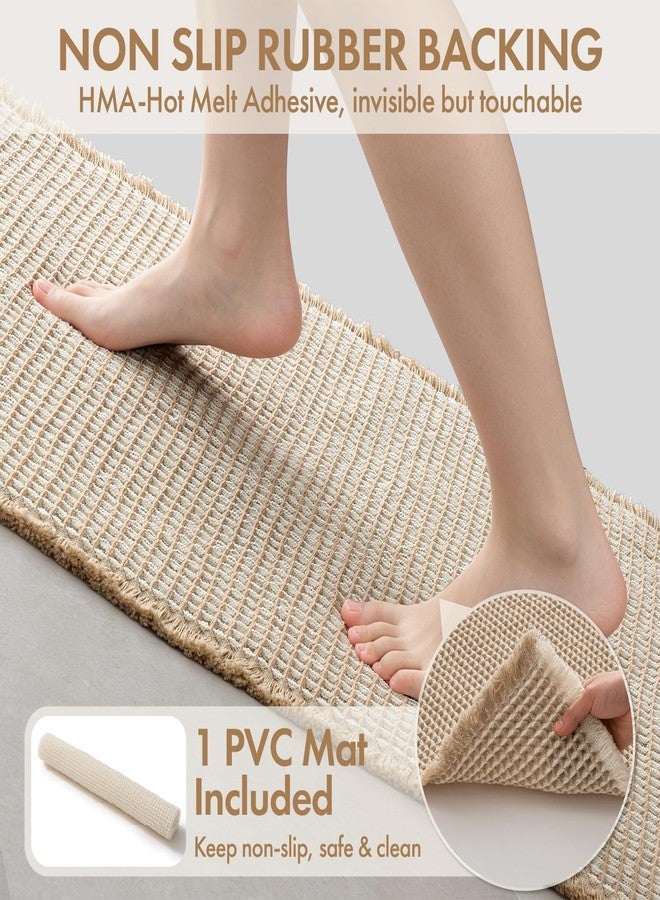 MIULEE Waffle Bathroom Runner Rugs, Super Absorbent Non Slip Bath Rug, Soft Quick Dry Washable Boho Large Beige Bath Mat with Tassels for Hallway Laundry Room Bedroom, 2'x6' (24"x72"), Brown & White - Image 3