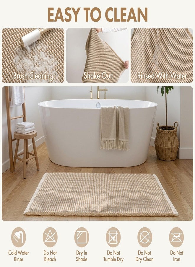 MIULEE Waffle Bathroom Runner Rugs, Super Absorbent Non Slip Bath Rug, Soft Quick Dry Washable Boho Large Beige Bath Mat with Tassels for Hallway Laundry Room Bedroom, 2'x6' (24"x72"), Brown & White - Image 5
