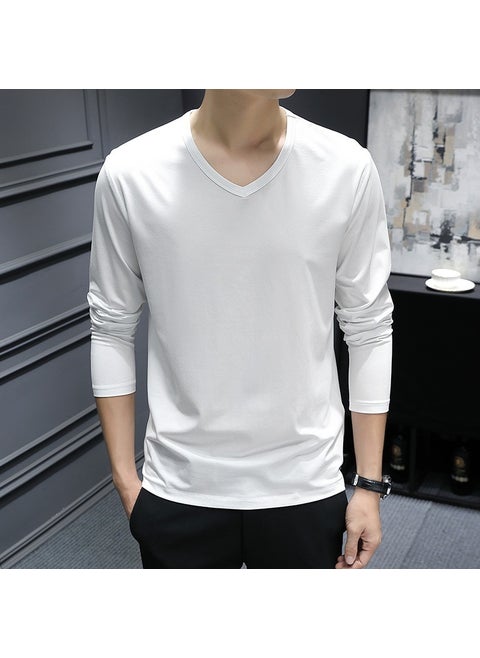 Grey Mens Long Sleeve V-neck T-shirt Solid Color Base Layer Top For Spring Summer Thin Style New Arrival 2022 White