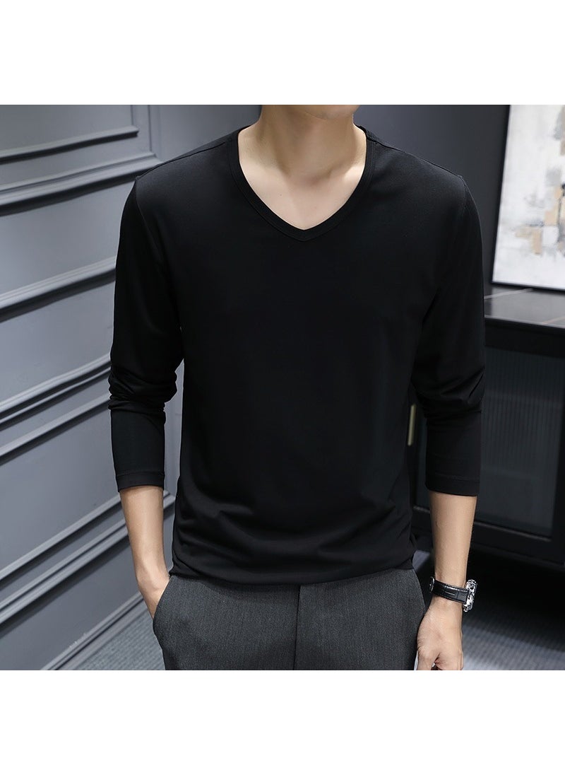 Grey Mens Long Sleeve V-neck T-shirt Solid Color Base Layer Top For Spring Summer Thin Style New Arrival 2022 White