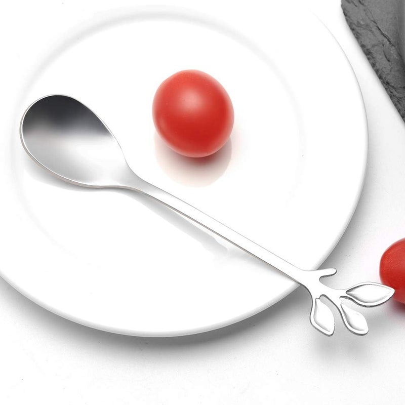 AnSaw Elegant Silver Leaf Coffee Spoons - 10-Piece, 4.7" Mini Stainless Steel Espresso & Dessert Tea Spoons, Perfect for Demitasse & Small Servings - Image 3