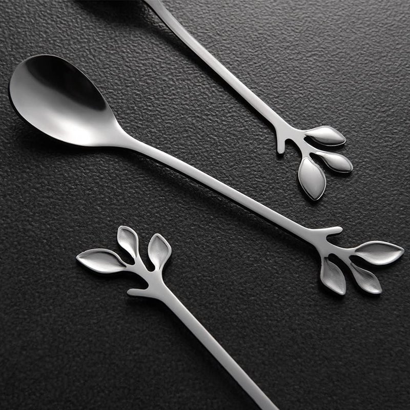 AnSaw Elegant Silver Leaf Coffee Spoons - 10-Piece, 4.7" Mini Stainless Steel Espresso & Dessert Tea Spoons, Perfect for Demitasse & Small Servings - Image 4