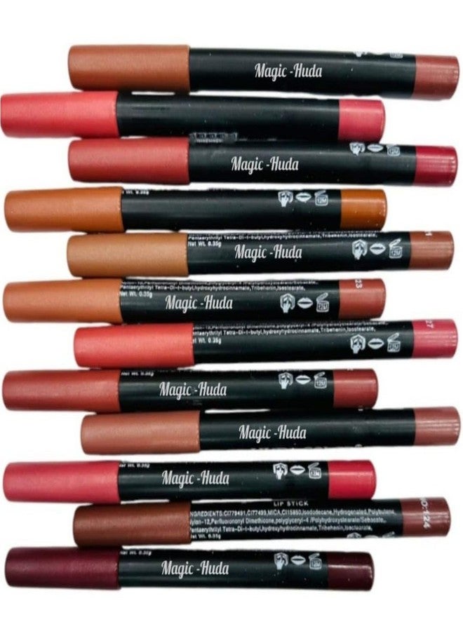 MagicHuda Magic Huda Combo Bold Matt Crème Long Lasting Crayon LipsticK For Girls,Multicolor Crème Finish Pack of 12 - Image 3