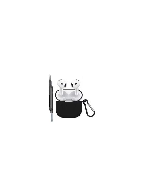 ( for Apple Airpods 4 2024 ) Case with Cleaner Kit Shockproof Protective Soft Silicone Case Cover with Carabiner Keychain - Black Case Black Cleaner