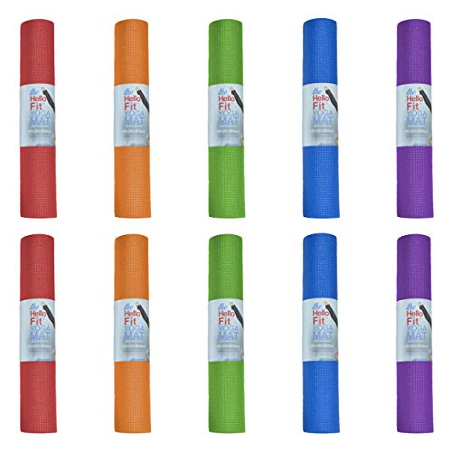 Hello Fit 10-Pack Yoga Mat, 68" x 24" Non Slip Exercise Mat, 4mm Thick Gym Mat for Fitness and Stretching, Bulk Non Toxic Yoga Mats for Schools and Studios, Assorted - Image 1