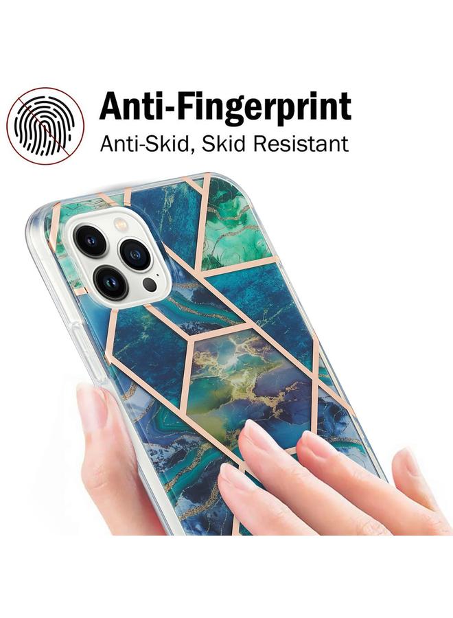 S-TOP Case For iPhone 16 Pro Electroplating Splicing Marble Flower Pattern Dual-side IMD TPU Shockproof Phone Case - Image 3