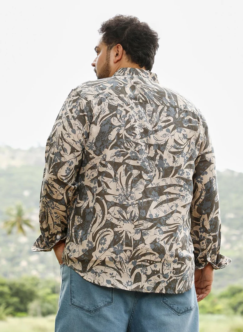 Instafab Plus Instafab Plus Men Floral-Block Jacquard Shirt | Spread Collar , Long Cuffed Sleeves | Button Closure , Curved Hem | Floral Print Jacquard | Woven Fabric For Casual & Daily Wear | Ash Grey